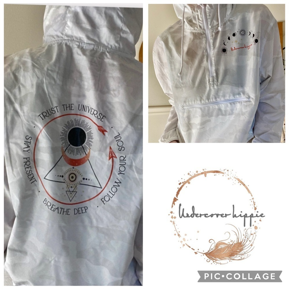 Undercover Hippie The Sun, The Moon & The Eye Cropped White Windbreaker Size S